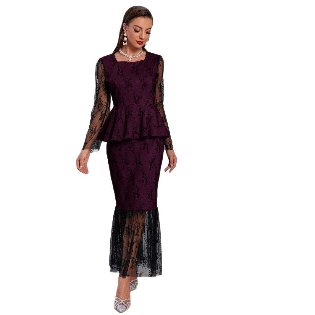 Lace Stitching Coat Skirt Two-piece Suit