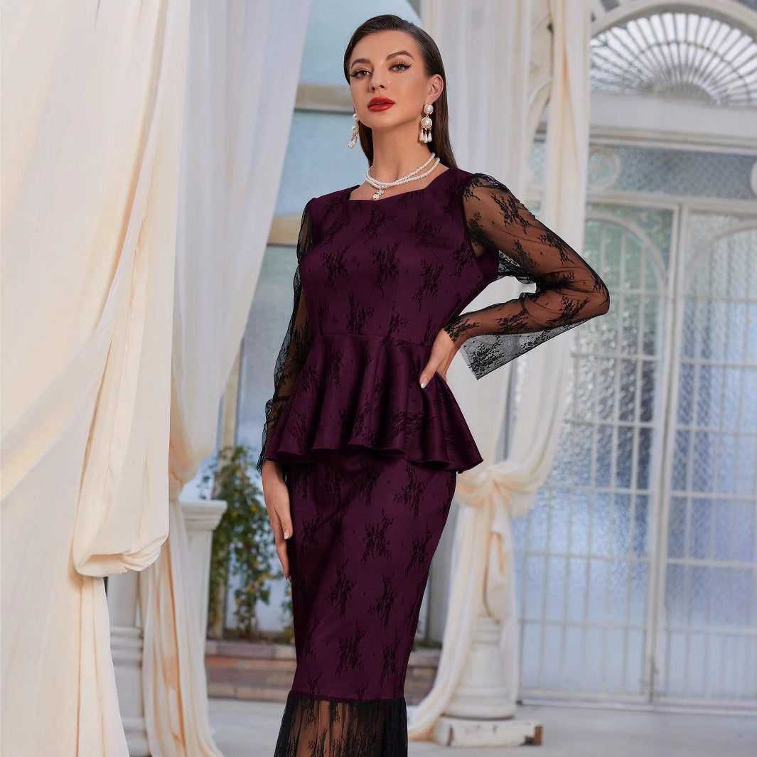 Lace Stitching Coat Skirt Two-piece Suit