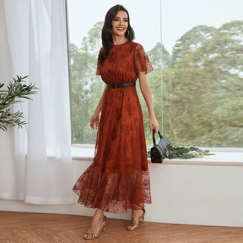 Lace Elegant Women's Dress Including Belt