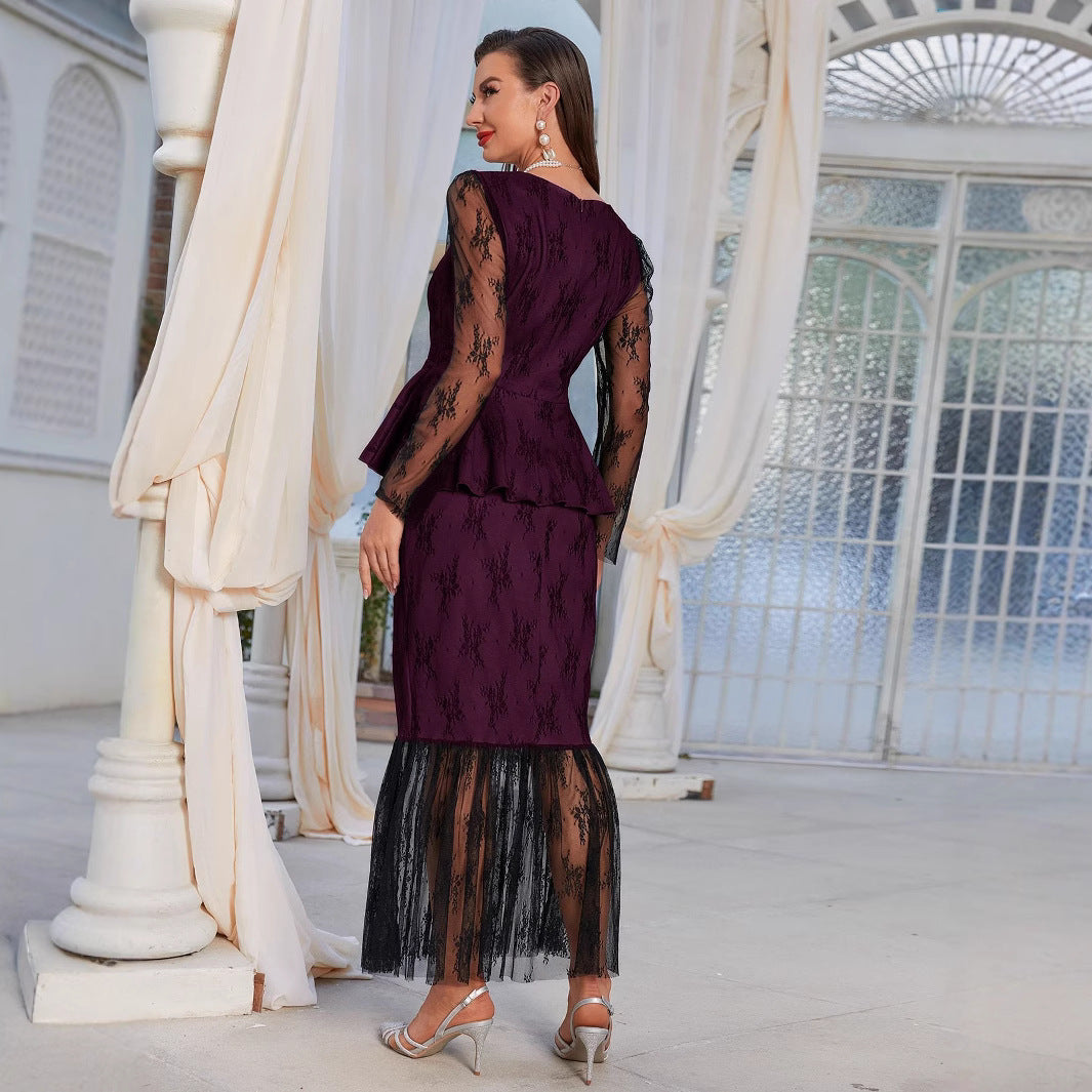 Lace Stitching Coat Skirt Two-piece Suit