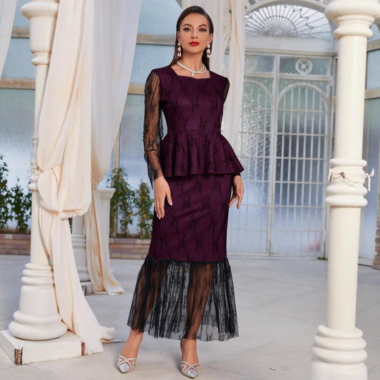 Lace Stitching Coat Skirt Two-piece Suit